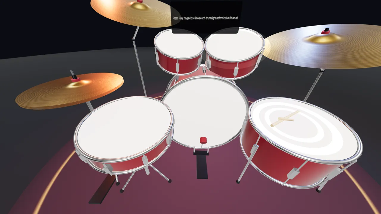 Drum kit in VR seen from the drummer's seat